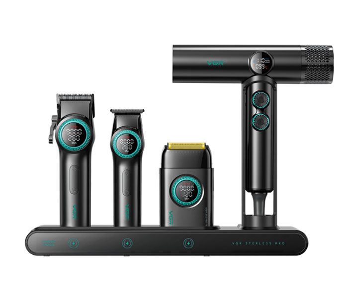 VGR Stepless-pro-4in1 black Professional rechargeable clipper combo electric barber combo hair clipper barber supply