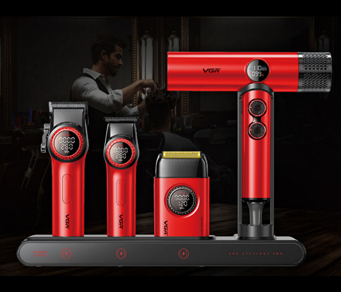 Red VGR Stepless-pro-4in1 rechargeable clipper combo electric barber combo hair clipper barber tool